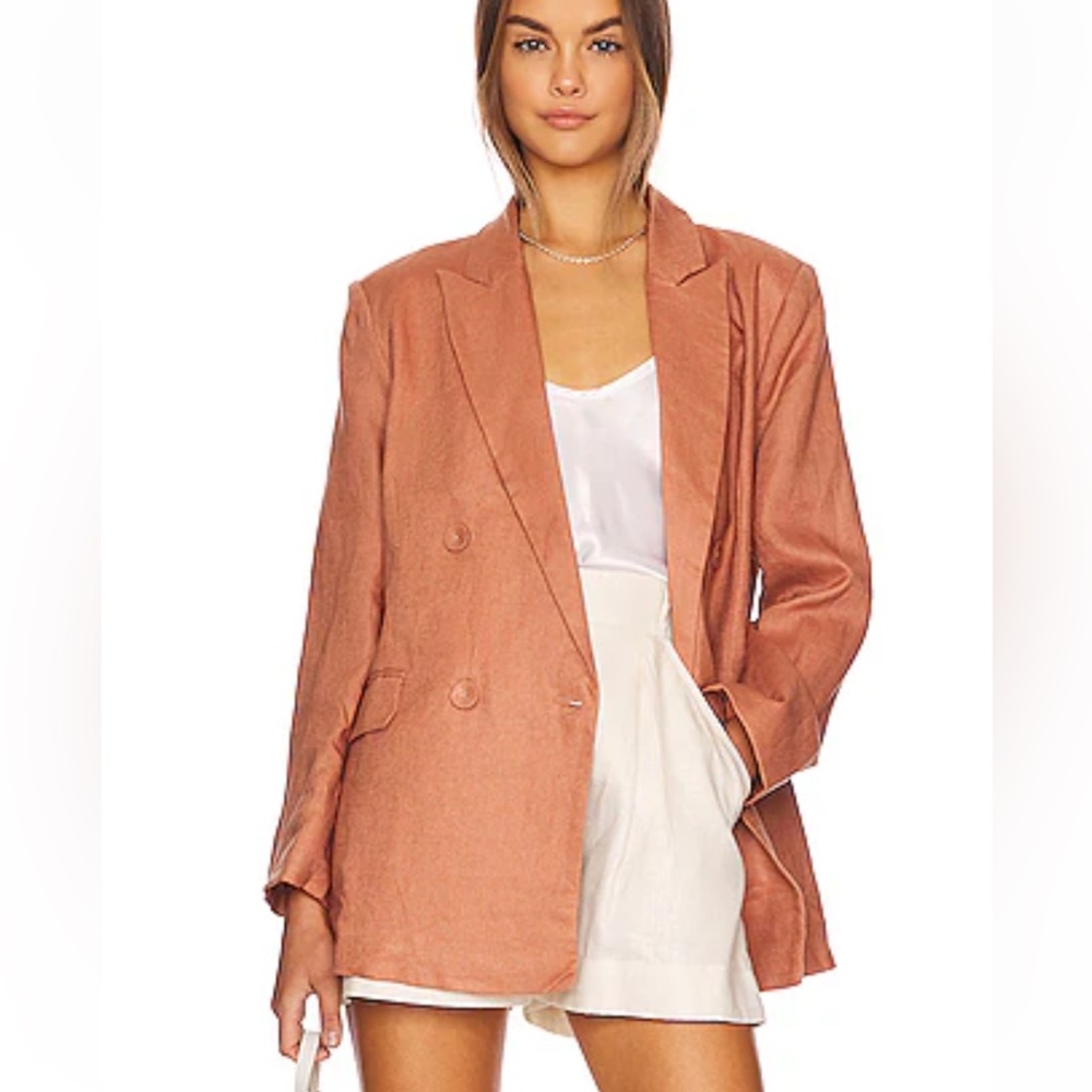 Bardot 100% Linen Oversized Blazer Terracotta Long Sleeve Womens SZ US 10 XL NEW
